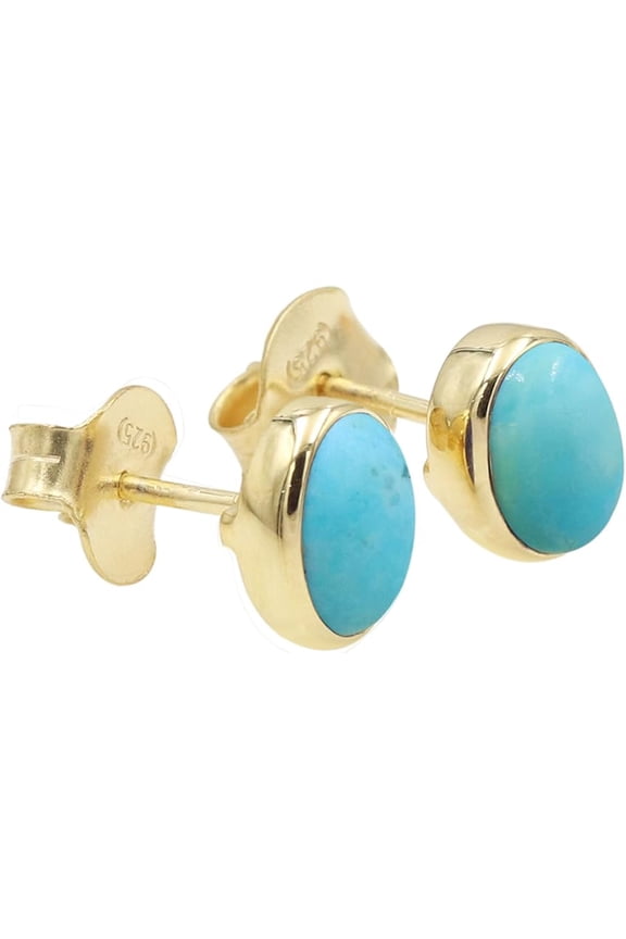 Handmade Turquoise Gemstone Stud Earrings for Women | Silver Minimalist Design