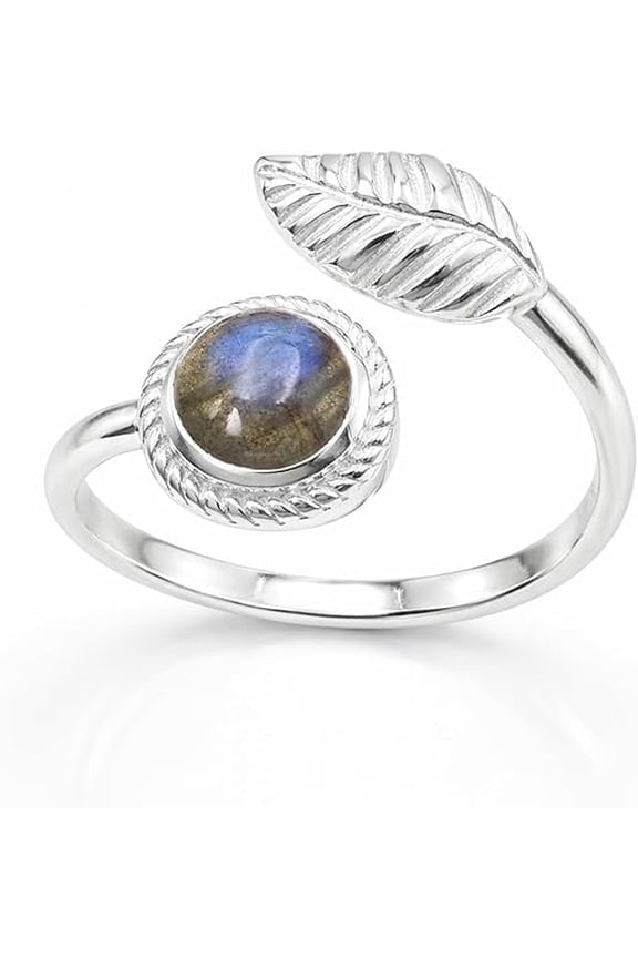 Labradorite Leaf Ring – Sterling Silver Adjustable Ring for Women