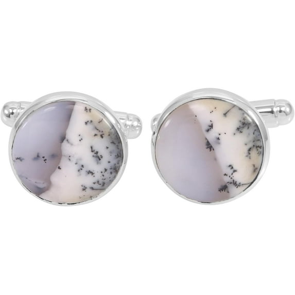 JAY JOOLS Men’s Dendritic Opal Cufflinks – Natural Gemstone 925 Sterling Silver Wedding & Groom Gift