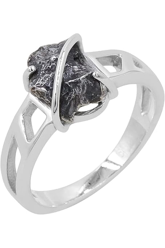 Meteorite Ring 925 Sterling Silver Gemstone Statement Jewelry for Women