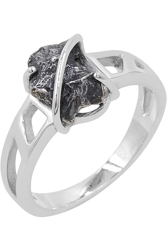 Meteorite Ring 925 Sterling Silver Gemstone Statement Jewelry for Women