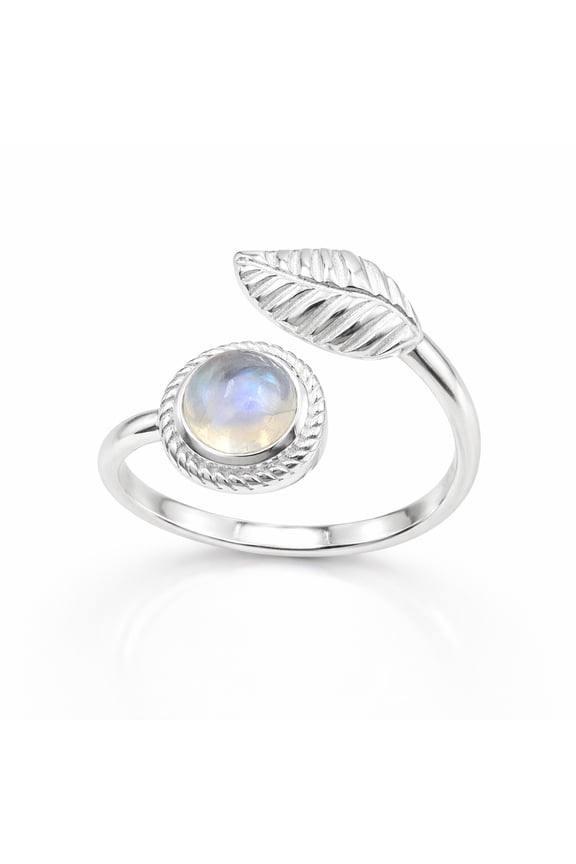 Moonstone Leaf Ring – Sterling Silver Adjustable Ring for Women