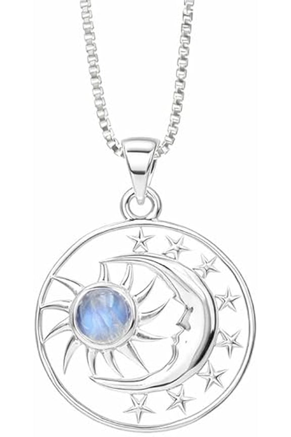 Moonstone Pendant Necklace – Sun & Moon 925 Sterling Silver Celestial Gemstone Jewelry for Women