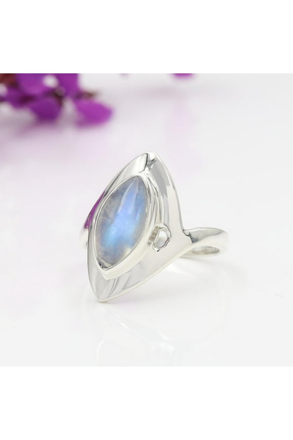 Moonstone Ring Sterling Silver Gemstone Jewelry Statement Ring for Women