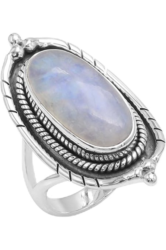 Moonstone Ring Sterling Silver Oval Gemstone Statement Jewelry for Women