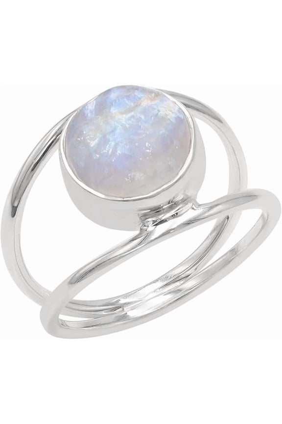 Moonstone Rings Sterling Silver Rough Gemstone Statement Jewelry Gift for Women