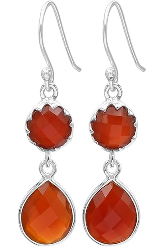 Natural Red Onyx Sterling Silver Dangle Earrings Handmade Gemstone Gift for Her