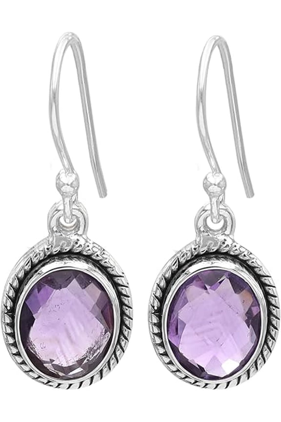 Oval Amethyst Dangle Earrings for Women 925 Sterling Silver Handmade Natural Gemstone Drop Gift Jewelry