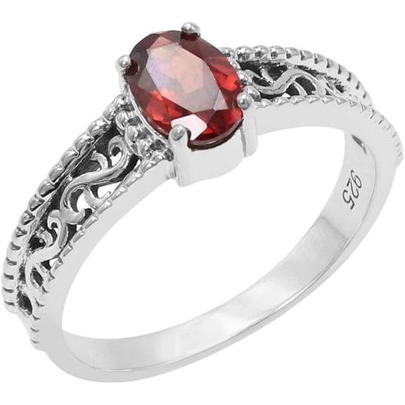 JAY JOOLS Oval Shaped 7x5mm Garnet Gemstone Statement Ring – 925 Sterling Silver Birthstone Jewelry for Women