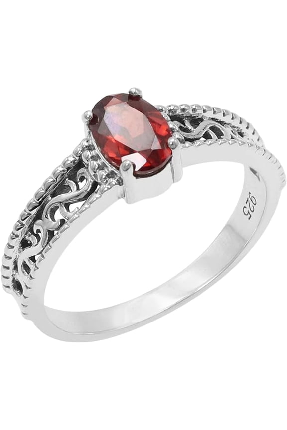 Oval Shaped 7x5mm Garnet Gemstone Statement Ring – 925 Sterling Silver Birthstone Jewelry for Women