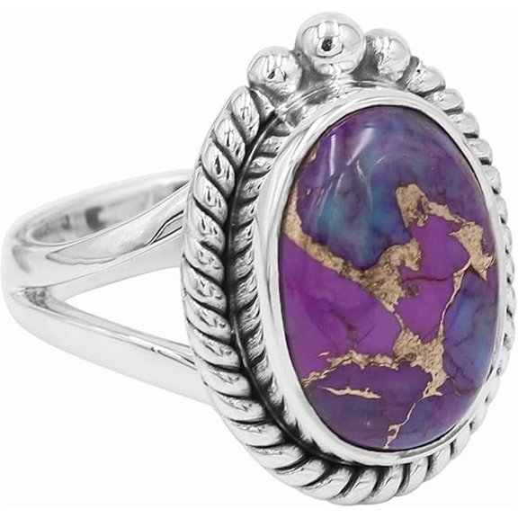 JAY JOOLS Purple Copper Turquoise Ring – 925 Sterling Silver Handmade Gemstone Jewelry