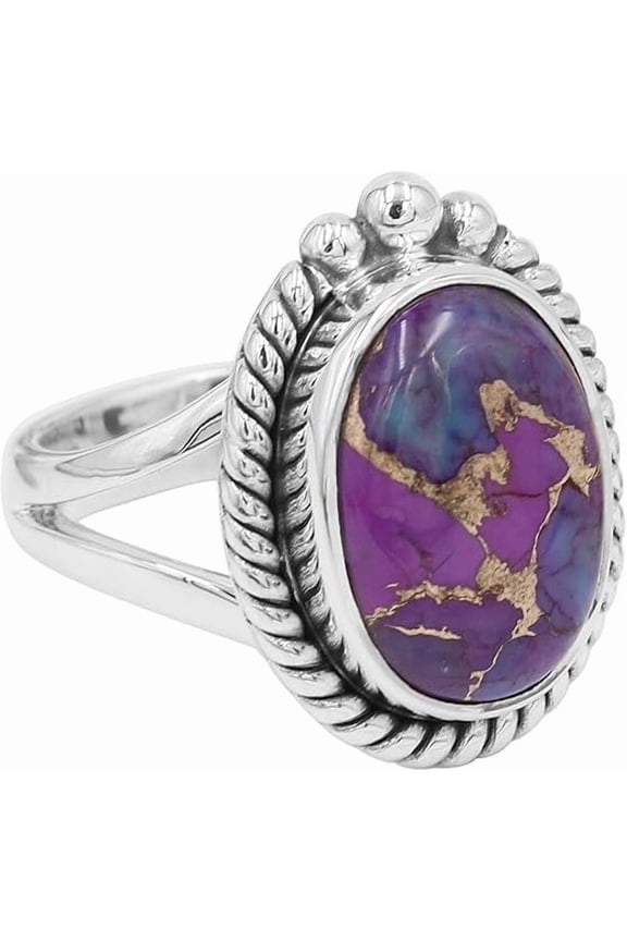 Purple Copper Turquoise Ring – 925 Sterling Silver Handmade Gemstone Jewelry
