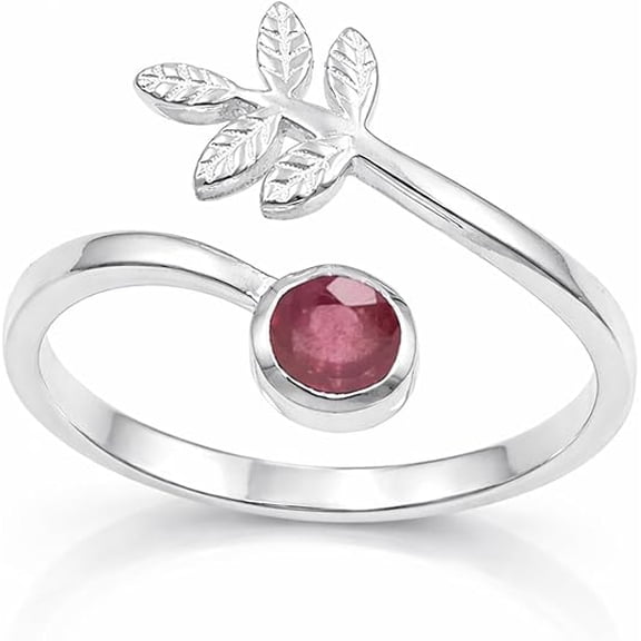 JAY JOOLS Ruby Ring – Sterling Silver Open Leaf Design Jewelry for Women