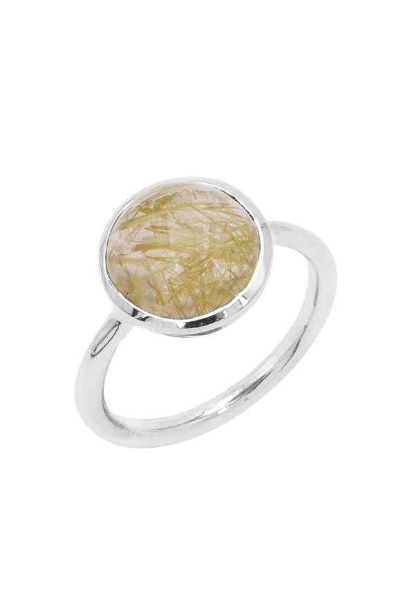 Rutilated Quartz Solitaire Ring in Sterling Silver - Elegant Gemstone Ring for Women