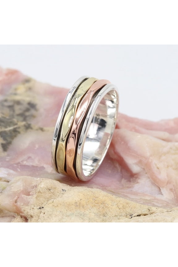 Spinner Ring 925 Sterling Silver Ring Two Tone Spinner Band Ring Anxiety Ring for Her