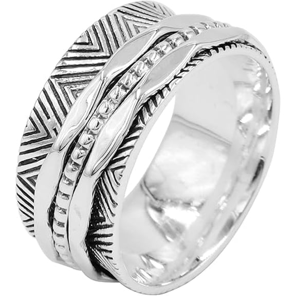 JAY JOOLS Spinner Ring - 925 Sterling Silver Textured Spinner Ring, Multi-Band Rotating Design, Unisex Jewelry