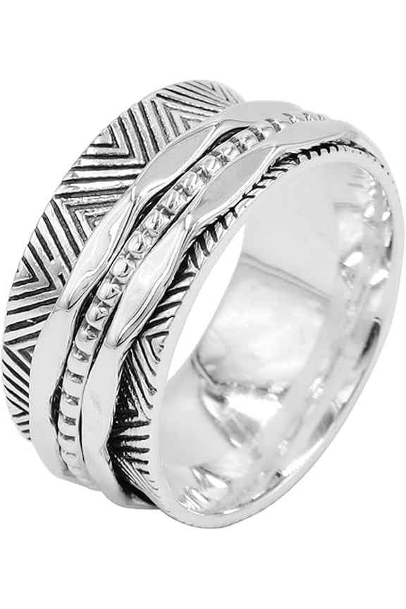 Spinner Ring - 925 Sterling Silver Textured Spinner Ring, Multi-Band Rotating Design, Unisex Jewelry