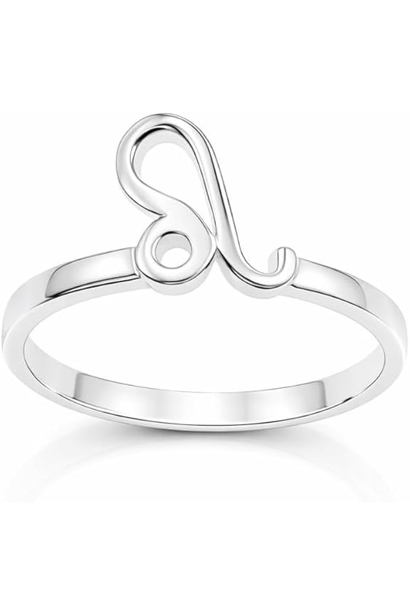 Sterling Silver Leo Zodiac Symbol Ring for Women, Minimalist Astrology Ring
