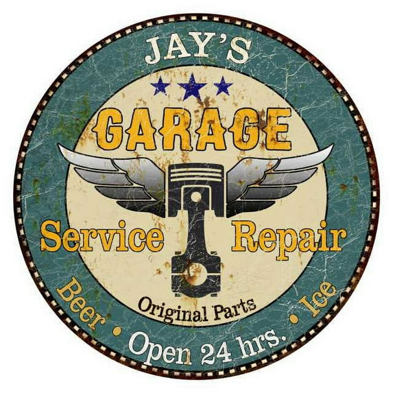 JAY'S Garage 14" Round Metal Sign Man Cave Home Wall Décor 100140027015