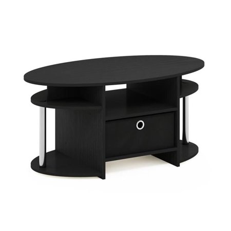 JAYA Simple Design Oval Coffee Table with Bin, Americano & Stainless Steel Tubes