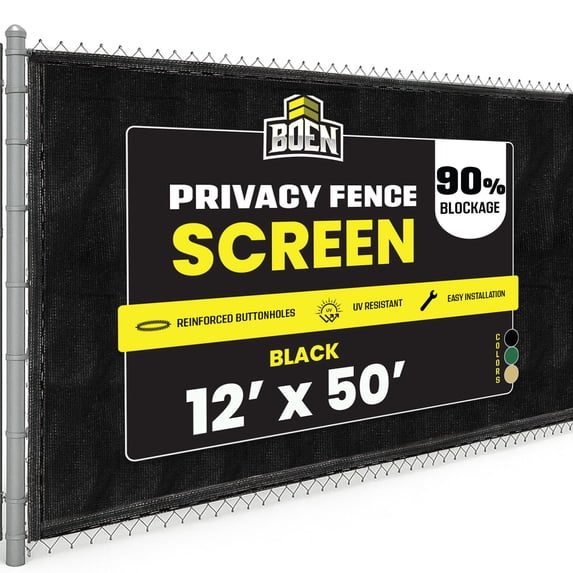 Boen Privacy Fence Screen 12' x 50' Black, 85% Privacy, Reinforced Eyelets