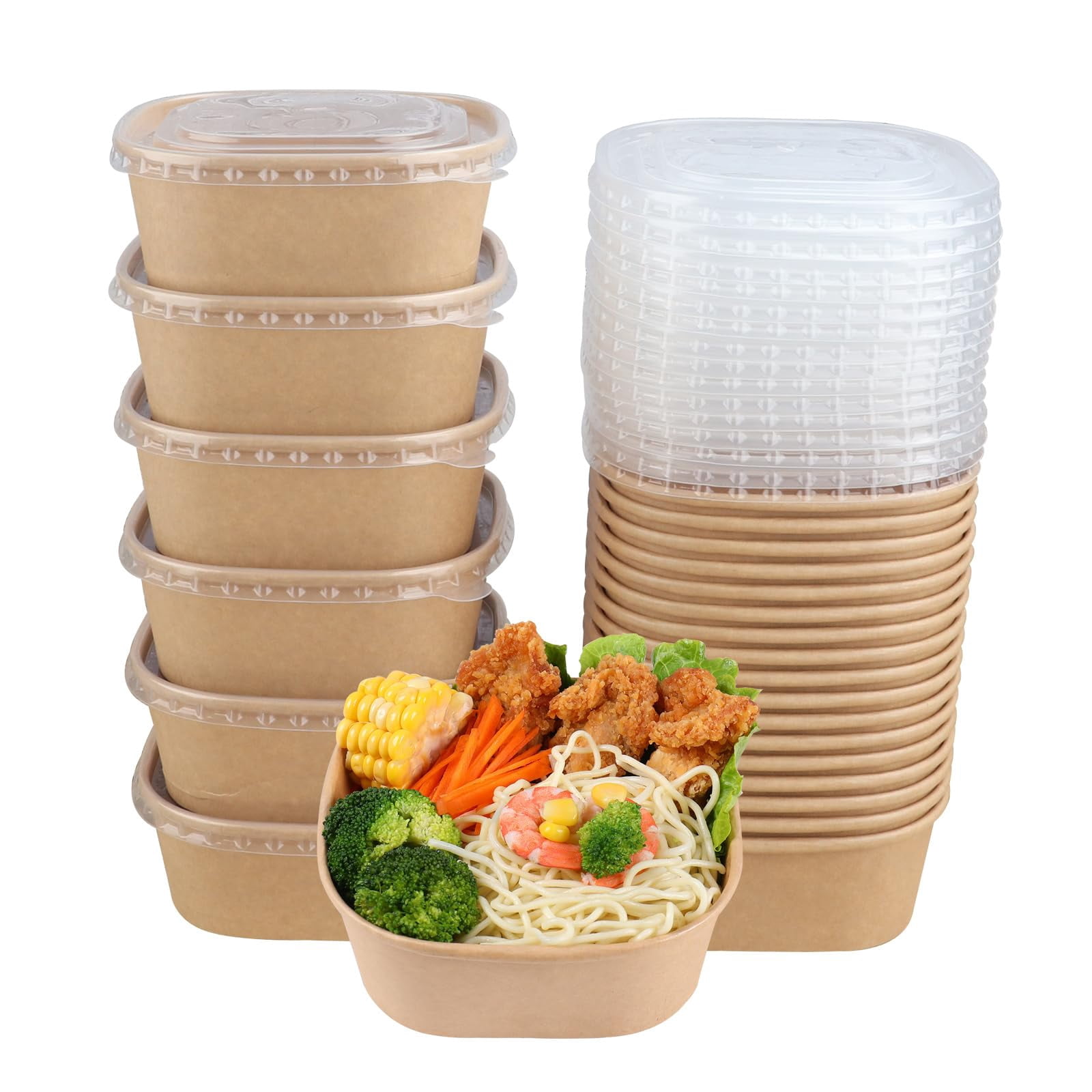 JAYEEY 25 oz Disposable Kraft paper bowls with lids, Food containers ...