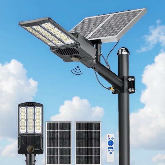BJSUC Solar Street Lights ,850000LM 6500K High Powered IP68 Waterproof Solar Security Flood Light for Driveways, Basketball Courts