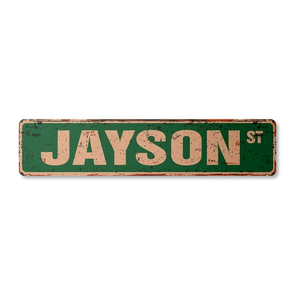 JAYSON Vintage Aluminum Street Sign Childrens Name Room Metal Sign rustic metal tin | Indoor/Outdoor |  18" Wide