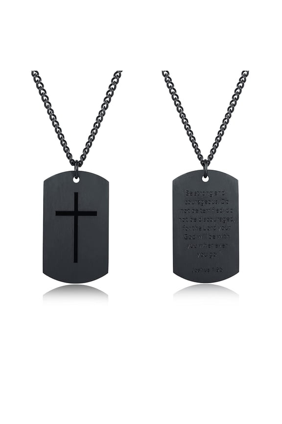 JAYUMO Fashion Stainless Steel Military Cross Dog Tag Pendant Necklace Curb Chain Inch Black Metal Men's 22~24 Silver,