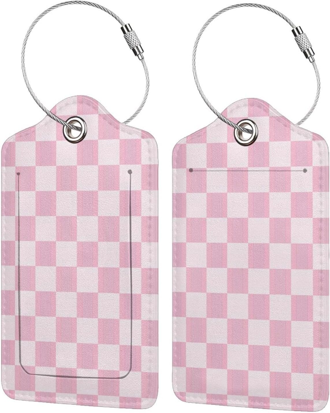 JAYUN Pink Checkered PU Leather Luggage Tags for Suitcase, Travel