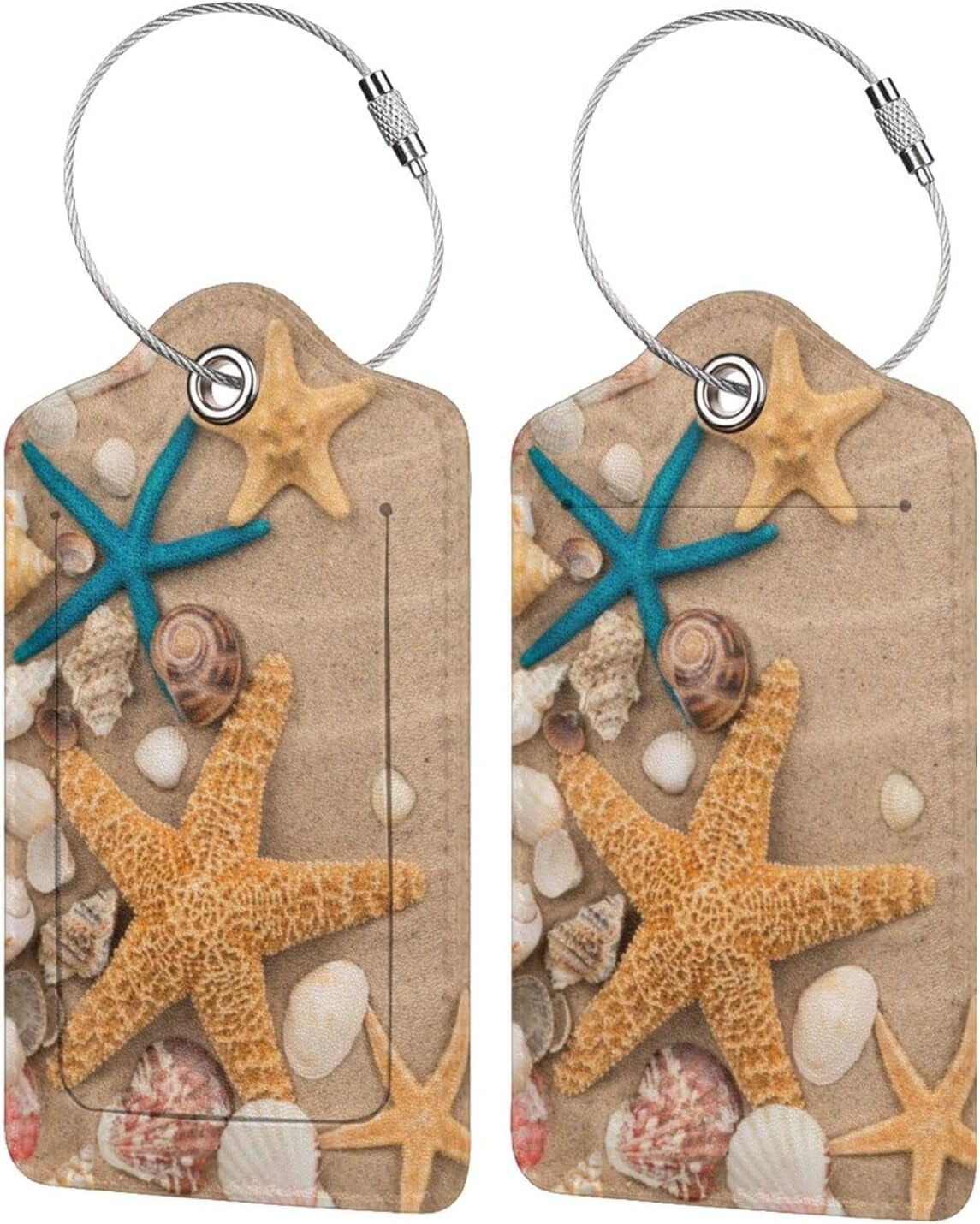 JAYUN Seashells Starfish PU Leather Luggage Tags for Suitcase, Travel