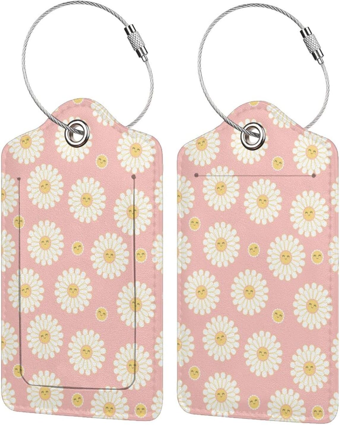 JAYUN Smiling Daisy Flower PU Leather Luggage Tags for Suitcase, Travel