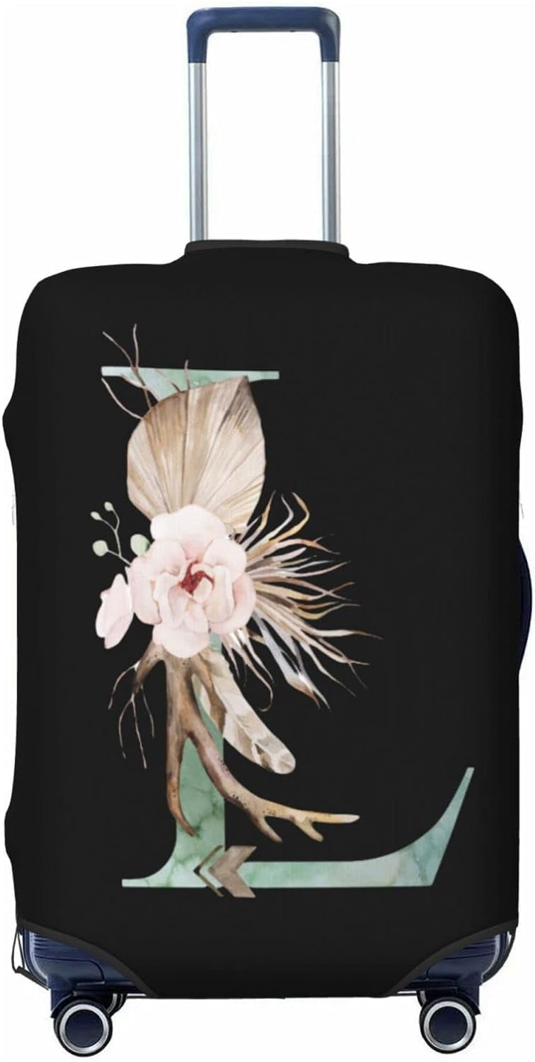 JAYUN Travel Luggage Cover, Boho Green Letter R With Antlers Tropical