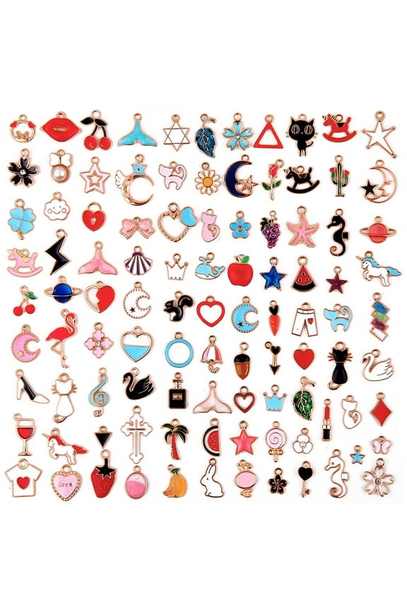 Wholesale Bulk Charms Kit 100pcs Vibrant Gold Enamel Charms for Endless Creativity