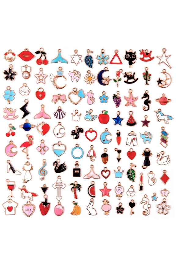 Wholesale Bulk Charms Kit  100pcs Vibrant Gold Enamel Charms for Endless Creativity