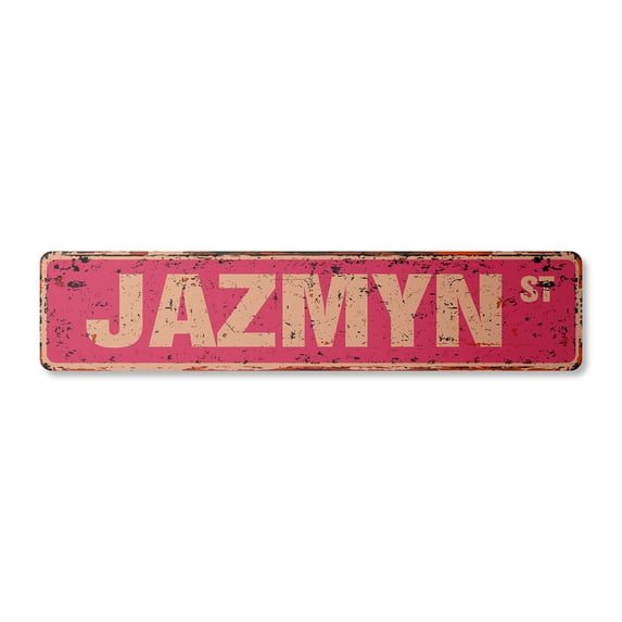 JAZMYN Vintage Aluminum Street Sign Childrens Name Room Metal Sign rustic metal tin | Indoor/Outdoor | 18" Wide