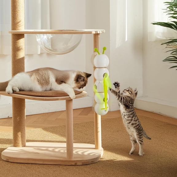 JAZZ STAR Interactive Cat Toy with Fluffy Tail, Motion-Activated Automatic Teaser Wand for Indoor Cats, USB Rechargeable with Suction Cup Base, Self-Play Toy for Kittens