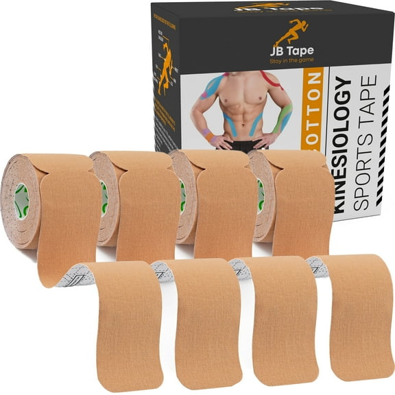 JB Kinesiology Sports Tapes, Beige, 80 Pre-Cut Strips, 4 Rolls