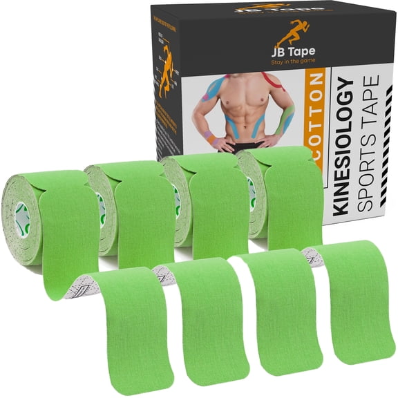 JB Kinesiology Sports Tapes, Green, 80 Pre-Cut Strips, 4 Rolls