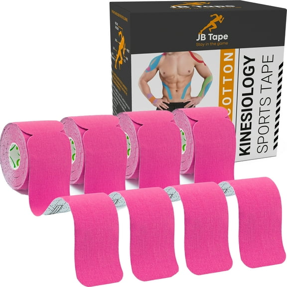JB Kinesiology Sports Tapes, Pink, 80 Pre-Cut Strips, 4 Rolls