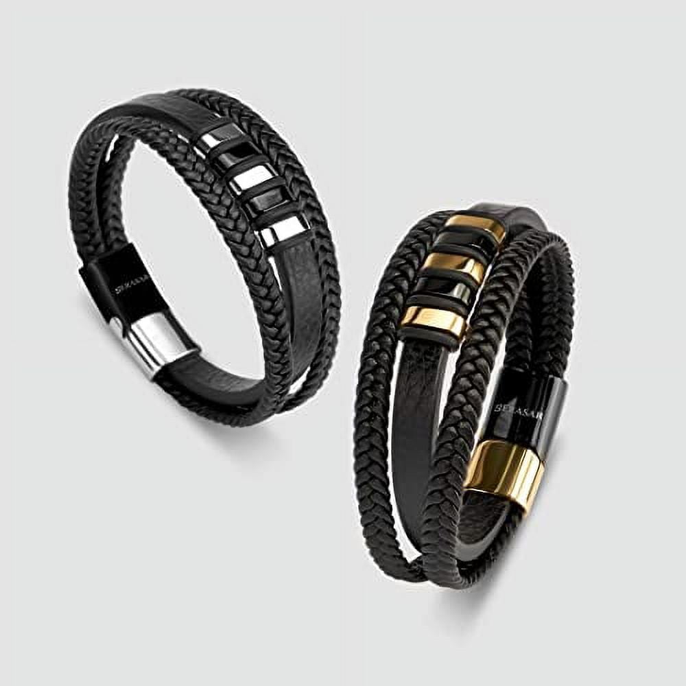 Leather Bracelet Steel - Gold / Black
