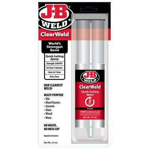 JB Weld ClearWeld Quick Setting 5-Minute Epoxy Adhesive Syringe, 25 ml. 1 Pack