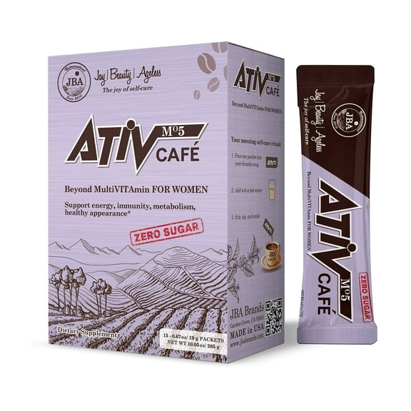 JBA Brands ATIV M5 Cafe Beyond Multivitamin Cafe Latte for Women, 15 Packets