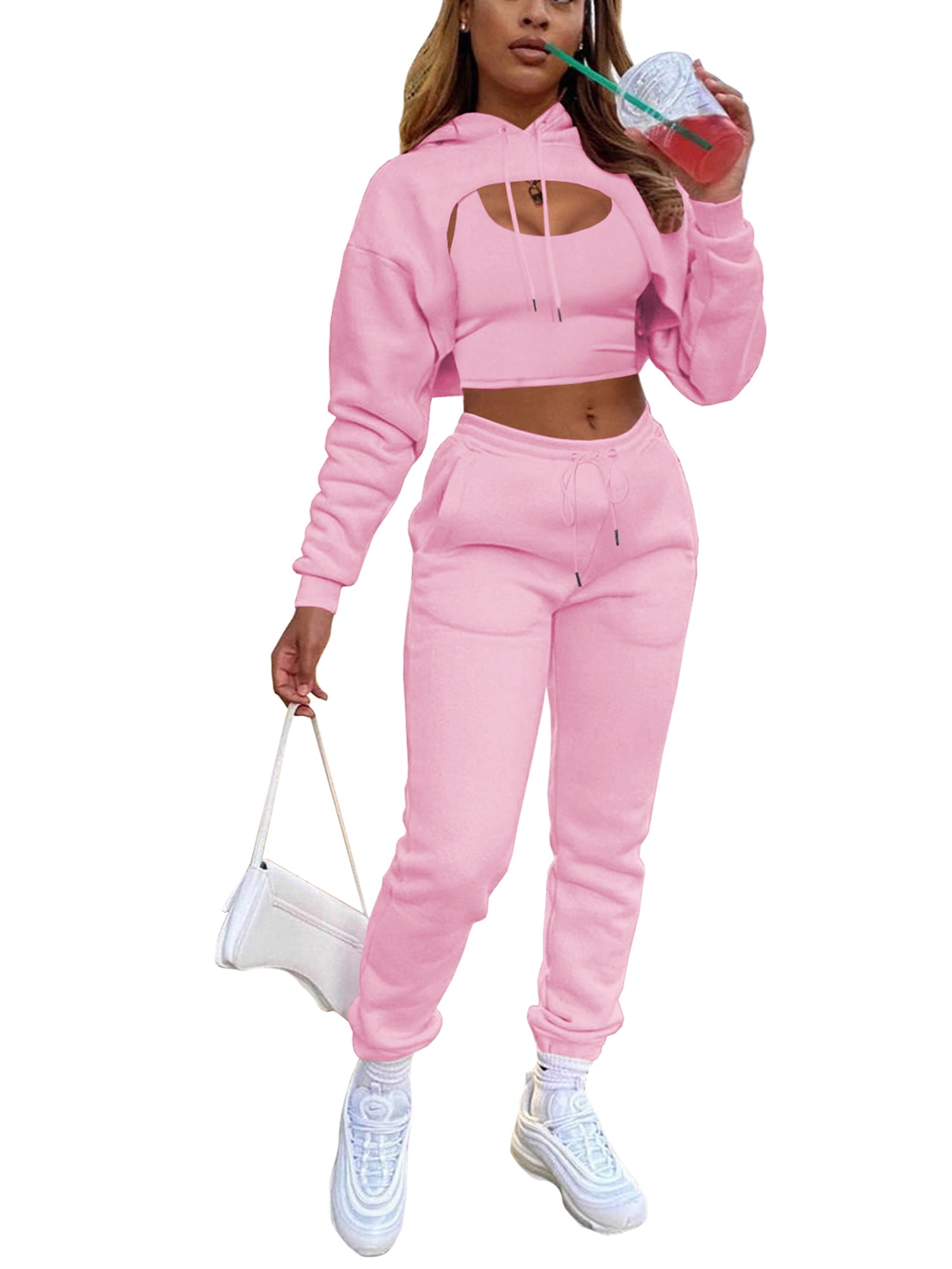 2022 Autumn New Women Set Solid Two Piece Outfits Set Hooded Crop Top and Pants Tracksuits 2022 Autumn New Women Set Solid Two Piece Outfits Set Hooded Crop Top and Pants Tracksuits