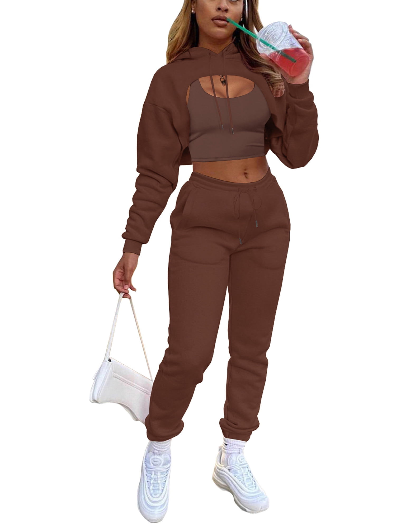  Becotal Sweatsuit Sets for Women Two Piece Outfits Crop Hoodie  Long Sleeve Pullover And Wide Leg Pants Tracksuit Matching Sets Khaki M :  Clothing, Shoes & Jewelry