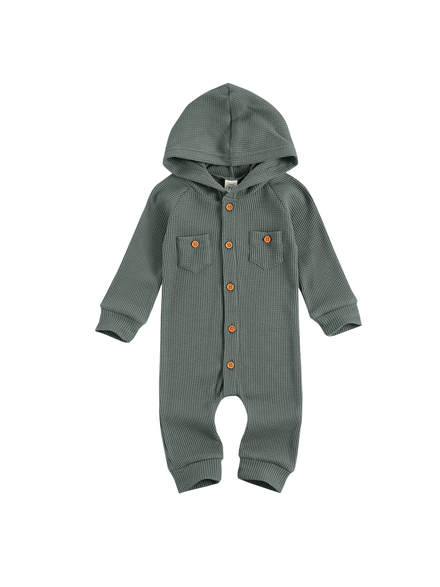 JBEELATE Baby Boys Jumpsuit Hoodie Romper Waffle Knit Button Long
