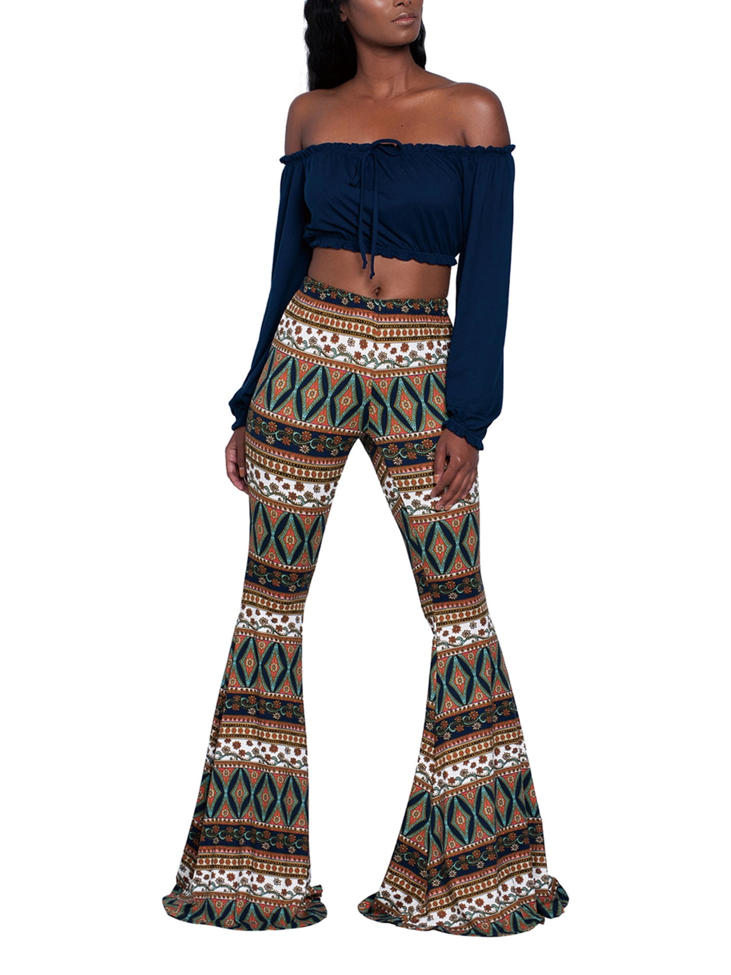 SWEETKIE Boho Flare Pants, Elastic Waist, Wide Leg Pants for Women, Solid &  Printed, Stretchy and Soft
