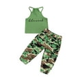 thumbnail image 1 of JBEELATE Infant Kids Baby Girl 2Pcs Clothes Set Sleeveless Letter Printed High Neck Halter Tops with Camouflage Long Pants, 1 of 6
