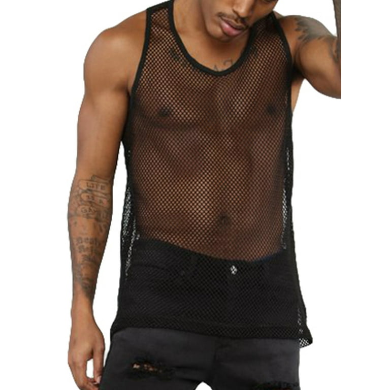 JBEELATE Mens Sheer Mesh Sleeveless Fishnet Tank Tops Workout