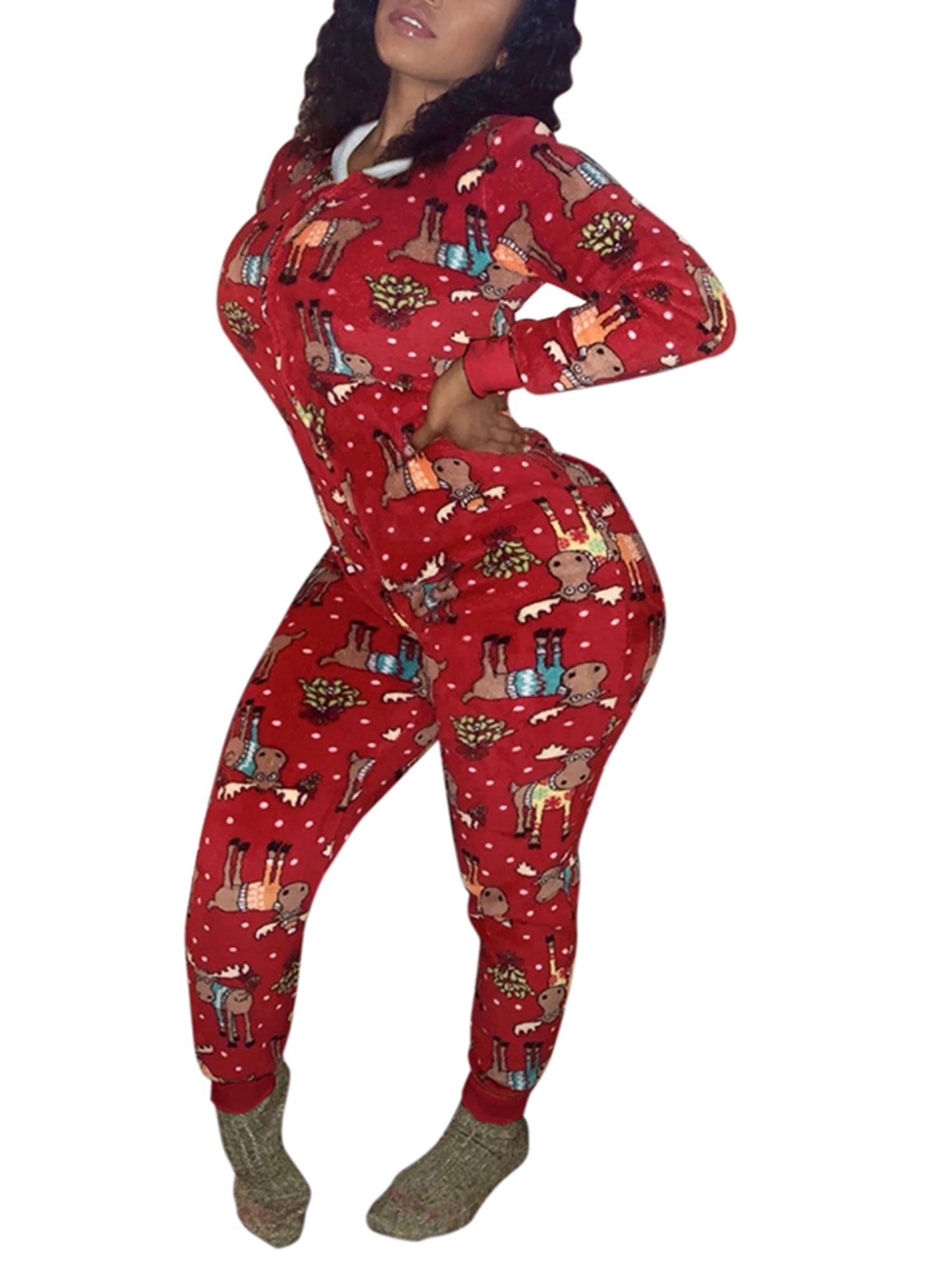 Lolmot Women's Plaid Hooded Jumpsuit Sleepwear Long Sleeve Zipper Fleece  Christmas Onesie Pajamas Homewear Rompers Sleepwear